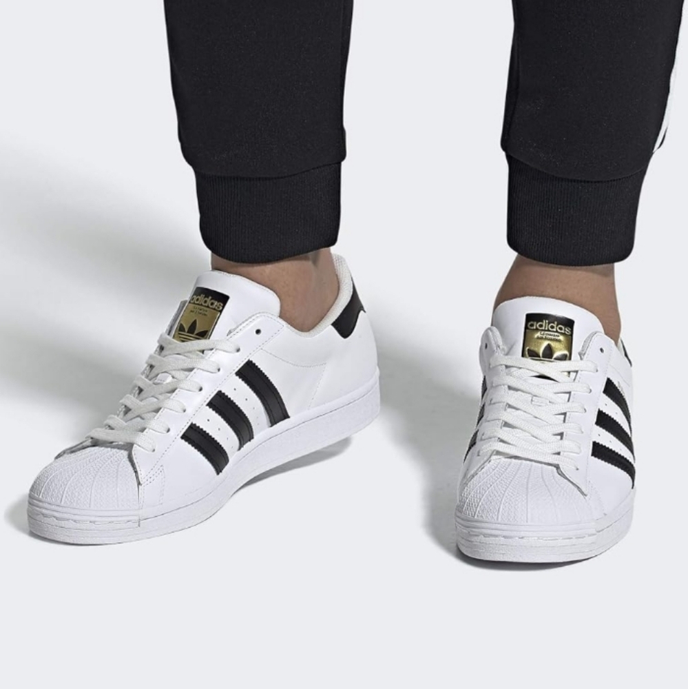 adidas White and Black Classic Shell-Toe Women's Sneakers